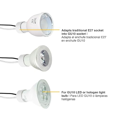 Light Socket Converter E26 E27 to GU10 Adapter with 10.2 Inch Extension Cable, Ceramic Lamp Holder with Heat Resistant Silicone Wire for LED or Halogen Bulbs