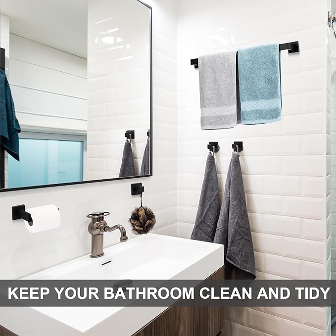 Gisafai 35 Pcs Bathroom Hardware Accessories Set 23.6 Inch Bath Towel Bar Kit Stainless Steel Bathroom Hardware Set Towel Racks Ring Hooks Paper Holder for Wall Mounted (Black)