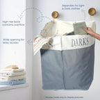 The Fine Living Co. X-Large Two Compartments Hanging Laundry Hamper with Over Door Hooks, Durable Space Saving Laundry Bag Storage with Bottom Zipper, Wide Open Top Dark/Light Compartment(25"x10"x31")