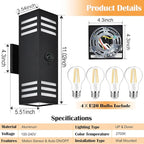 wowlite Motion Sensor Outdoor Lights 2 Pack, Dusk to Dawn Porch Light Outdoor Wall Sconce, 3 Lighting Modes Exterior Lighting Fixture Wall Mount Waterproof, Black Aluminum Outside Lights for House