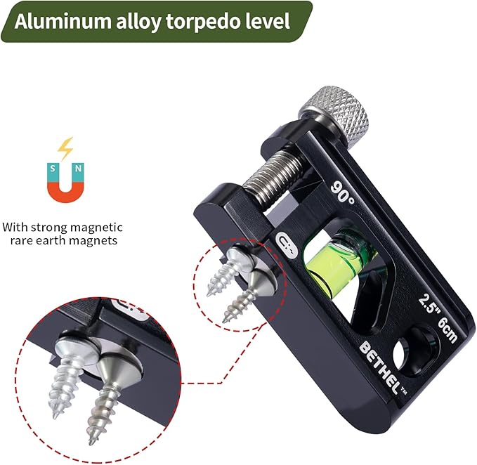 BETHEL 2.5 Inch Magnetic Torpedo Level with V-Groove & Magnetic Rails, Aluminum Alloy Pocket Bubble Level for Pipes, Conduits, and Metalworking