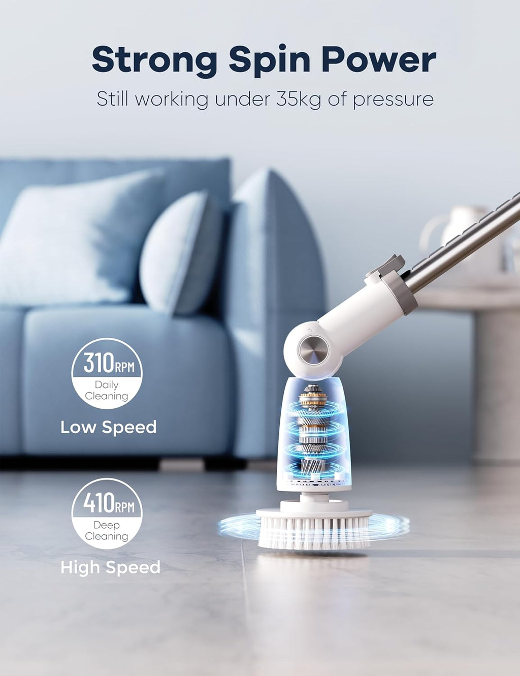Electric Spin Scrubber,Floor Power Scrubber with Long Handle Dual Speeds,Cleaning Brush Cordless,Shower Scrubber Scrub Brush with 3 Adjustable Angles,8 Brush Heads for Bathroom Tile