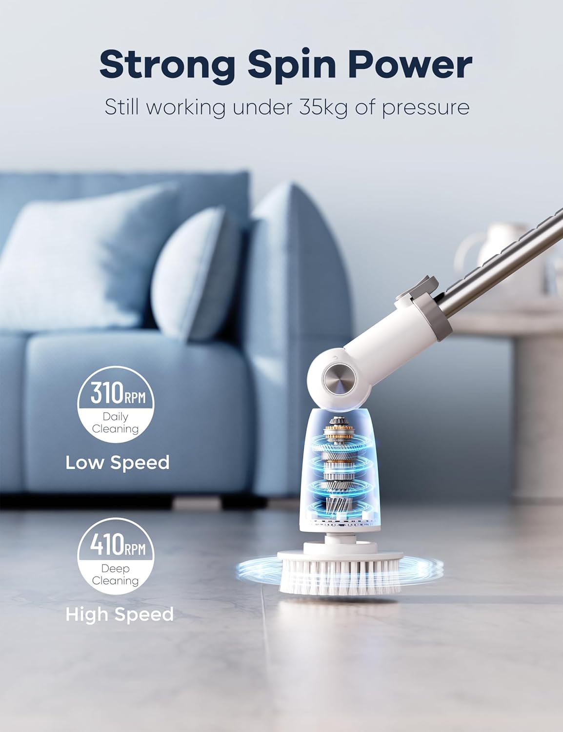 Electric Spin Scrubber,Floor Power Scrubber with Long Handle Dual Speeds,Cleaning Brush Cordless,Shower Scrubber Scrub Brush with 3 Adjustable Angles,8 Brush Heads for Bathroom Tile