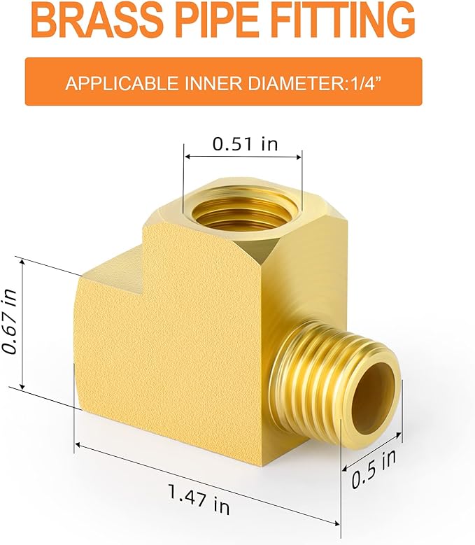 GASHER 3 Pcs Brass Tee Fitting, 1/4" FNPT x 1/4" FNPTx 1/4" MNPT Pipe Fittings
