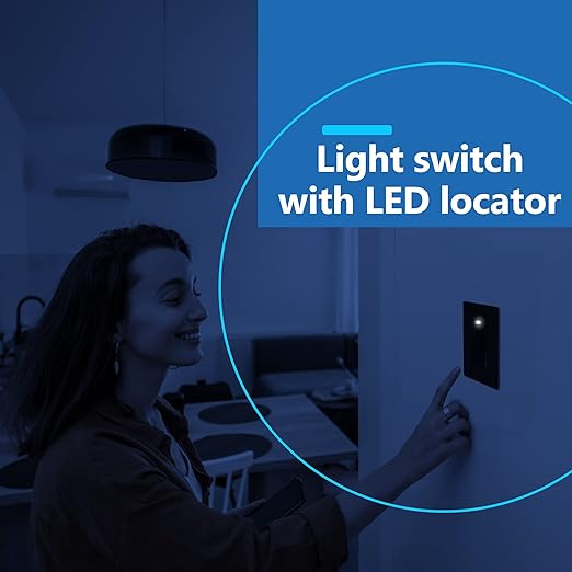 LIDER Lighted Decorator Switch, Residential Grade and UL Listed, Paddle Light Switch with Locator Light, Matte Finish Rocker Switch, Minimalist Design, 1-Pole, 3-Wire, 15A 120-277VAC, Black