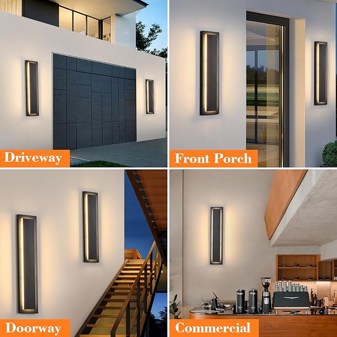 tewei 23.6 Inch Modern Outdoor Wall Sconce, Long Black LED Exterior Lighting Fixtures, Modern Large Outdoor Front Porch Lights Outside Wall Mount Lights for House, Warm White 3000K, 1 Pack