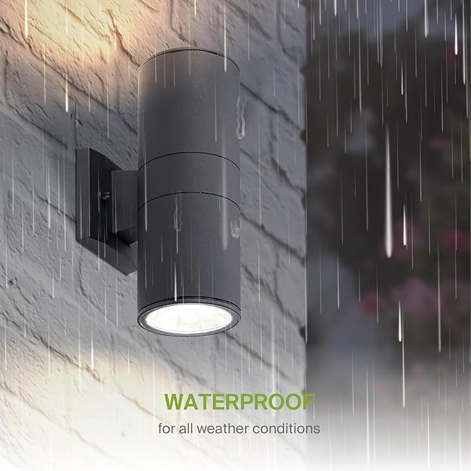 ASD 2 Light Outdoor Wall Light Fixture | 120W E26 Bulb Socket 120V ETL Cylinder Up Down Lights | LED/CFL/Incandescent Bulb Exterior Wall Sconce | Front Door, Porch, Patio Lighting | Black, 6 Pack