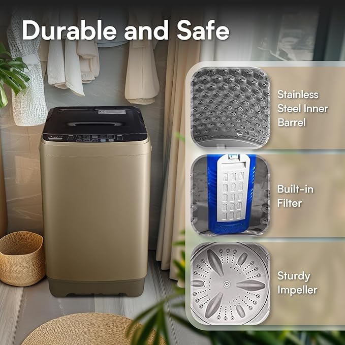 Portable Washing Machines 17.8LBS Full Automatic Clothes Washer and Spinner Combo with 10 Programs and 8 Water Levels, Compact Laundry Wash Spin Dryer for Apartment RV Dorm Home, Gold