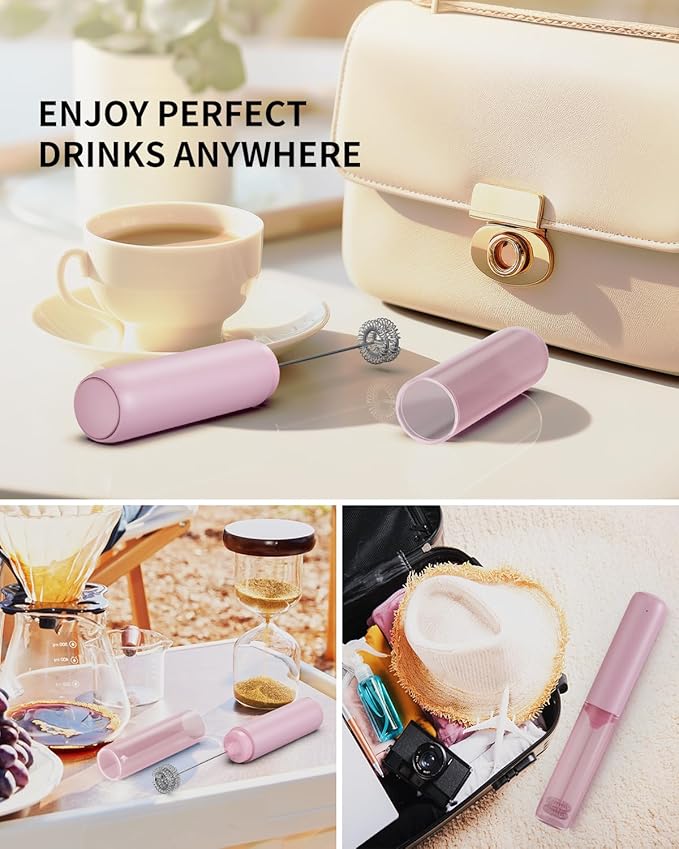 CIRCLE JOY Portable Rechargeable Milk Frother Hanheld, Dual Spring Whisk Electric Coffee Frother Wand Drink Mixer for Matcha Lattes Cappuccino, Kitchen Gifts, Pink