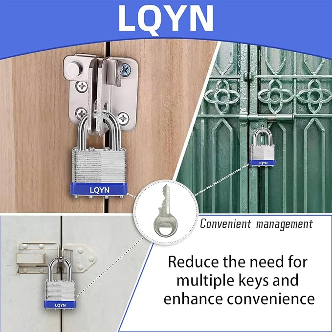 Padlocks with Same Key, LQYN 100 Pcs Laminated Keyed Padlock (1-9/16", 40mm), Keyed Alike Locks, Normal Shackle, for Storage Locker, Hasp Latch, Toolbox, Sheds