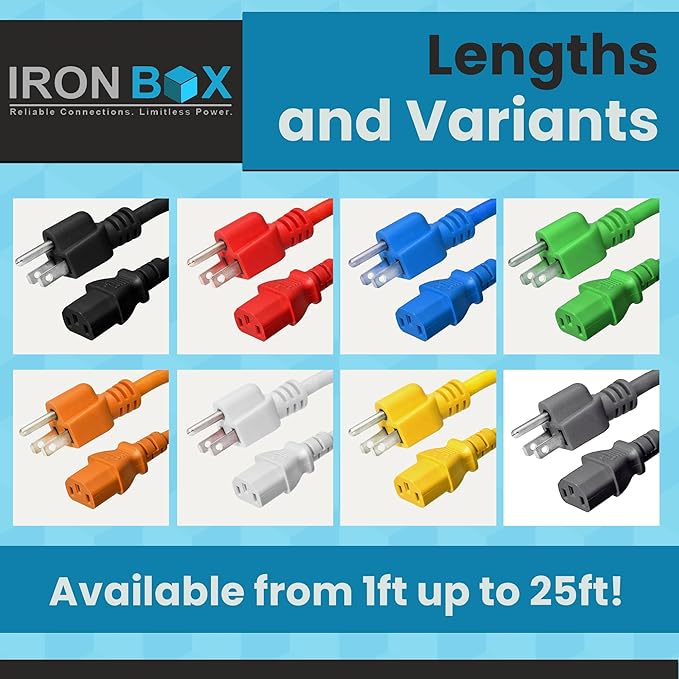 IronBox Electric - Heavy-Duty 5-15P to C13 Power Cord - 3 Prong 15A 125V 14/3 SJT PC Cable - Cord for Computer, Monitor, Subwoofer, Amplifier - Cable for Power Supply - (Red 2 Foot)