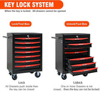 7 Drawers Rolling Tool Box on Wheels, Multifunctional Tool Chest Cabinet with Lock, Drawers Rolling Tool Cart Trolley Organizer Tool Storage Case for Warehouse,Garage,Workshop (Black&Red)