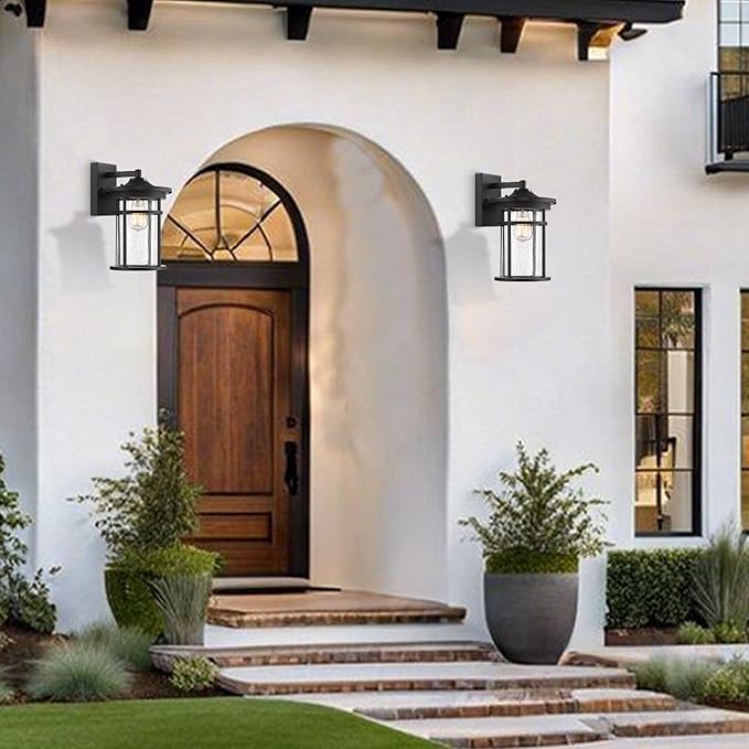 Outdoor Wall Lights, Anti-Rust Outdoor Wall Sconces, Traditional Exterior Lantern, Outside Mounted Lights, Exterior Lighting Fixture for Patio, Porch, Garden,Balcony (Black, 14.17" H)