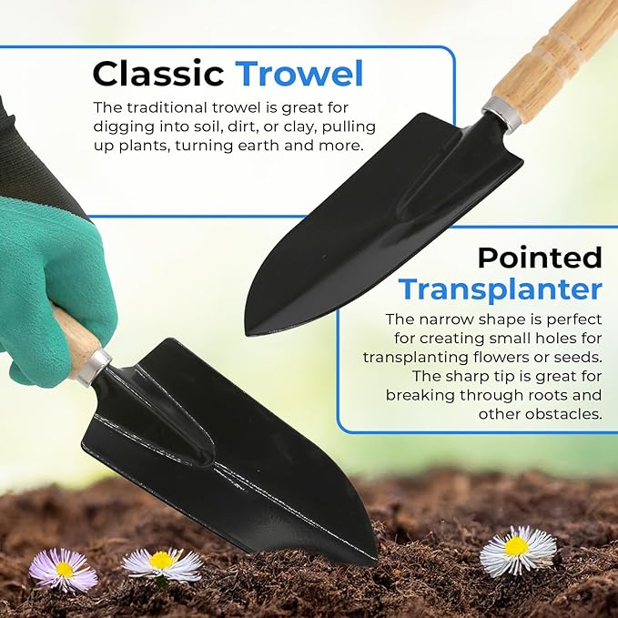 Scuddles 9-Piece Garden Tool Set – Heavy Duty Stainless Steel Gardening Tools with Non-Slip Rubber Grip Handles, Weed Puller Tool, Garden Gloves with Fingertip Claws, and Reinforced Storage Tote Bag