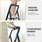 KINGRACK Step Ladder, 2 Steps, Folding Step Ladder with Handrail, Non-Slip Household Ladder with Folding Safety, Aluminium Step Stool, Maximum Load 150 kg, Black