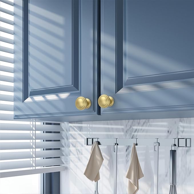 Amerdeco 10 Pack Brushed Gold Cabinet Knobs Single Hole Cabinet Pulls 1 Inch Drawer Knobs for Bathroom Cabinets ZH0086