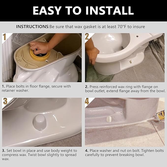 Wax Ring Toilet Kit,Includes Flanges and Bolts for reinstalling The Toilet,Fits 3-inch or 4-inch Waste Lines(2 PCS)