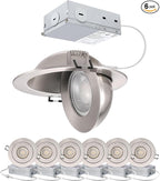 4-inch Gimbal LED Recessed - 4 in Lighting 6Pack Canless Brushed Nickel Trim 90° Tilt Swivel LED Eyeball Wafer Slope Ceiling Adjustable Spotlight Dimmable Brushed Nickel 4 inch 6 Pack
