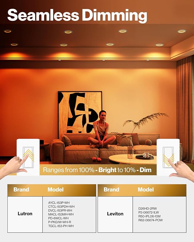 Sunco 12 Pack 6 Inch Ultra Thin LED Recessed Ceiling Lights Slim, Night Light, Baffle Trim, 2700K/3000K/4000K/5000K/6000K Selectable, Dimmable, 14W, Canless Wafer with Junction Box - ETL.