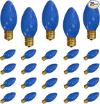 SUNSGNE 25 Pack C9 Christmas Replacement Night Light Bulbs, 7 Watt Incandescent Light Bulbs for C9 Christmas String Lights, Candle Lamps, Night Lights, Blue, E17 Intermediate Base