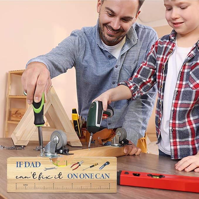 Christmas Gifts for Dad from Daughter Son, Best Bonus Dad Stepdad Gifts Ideas, Funny Birthday Fathers Day Valentines Gift for Father Daddy Wooden Spirit Level A3