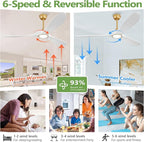 60 Inch Gold Ceiling Fans with Lights and Dimmable Mordern, 3CCT,Outdoor Ceiling Fan with Lights High CFM Quiet 3 Blades Propeller Wood Ceiling Fan for Patio,Porch,Farmhouse,Gazebo