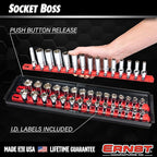 Ernst Mfg. 8493 RD Socket BOSS Tray High-Density System with (2) Red 13" Socket Rail + (28) Twist Lock Clips, 3/8" Drive - Made in USA