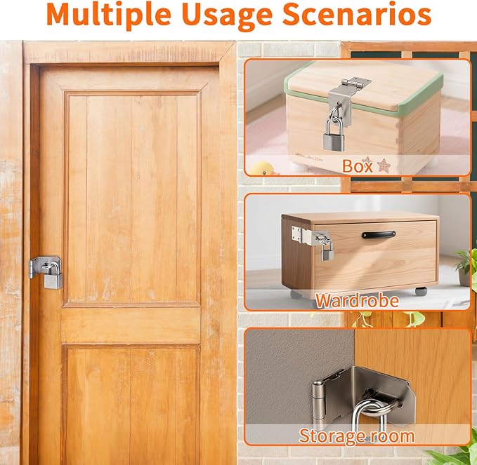 HOWDIA 4 Inch Door Hasp Latch 90 Degree, Stainless Steel Safety Right Angle Padlock Hasp Locking Latch Security Door Clasp Hasp Lock Latch for Push/Sliding/Barn Door, 2mm Thick, Brushed Silver