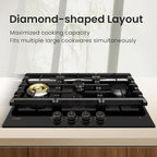 FOTILE GLG30401 30” Black Tempered Glass 4-Burner Gas Cooktop, Tri-Ring 18,000 BTUs Left Burner with Flame Failure Protection Removable Grates and Installation/LP Kit