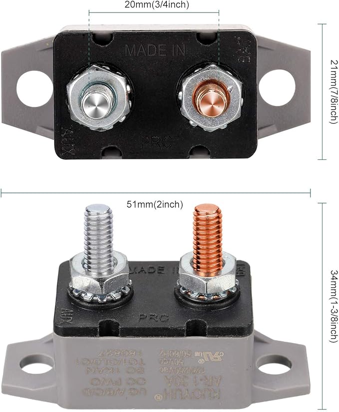 4 Pieces DC 12V - 24V Automatic Reset Circuit Breaker Circuit Breaker with Cover Stud Bolt for Automotive and More (40 Amp)