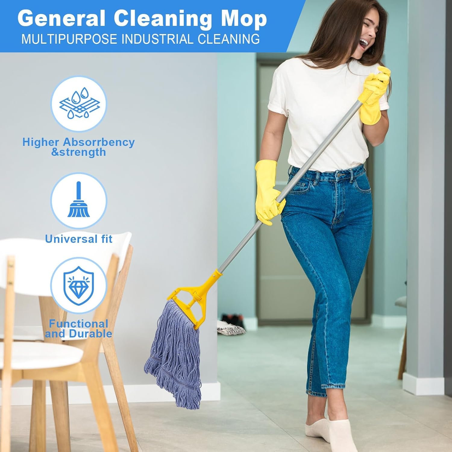 3 Pack Heavy Mop Replace Head,Wet Commercial Industrial Grade Blue Cotton Ring-Shaped Wet Use Mop Replaement Head-Reusable Mop Head Refills,Heavy Duty Industrial Mop Head Replacement