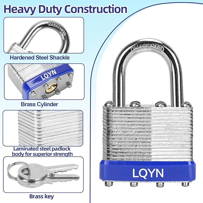 Padlocks with Same Key, LQYN 48 Pcs Laminated Keyed Padlock (1-9/16", 40mm), Keyed Alike Locks, Normal Shackle, for Storage Locker, Hasp Latch, Toolbox, Sheds
