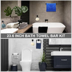 Gisafai 10 Pcs Bathroom Hardware Accessories Set 23.6 Inch Bath Towel Bar Kit Stainless Steel Bathroom Hardware Set Towel Racks Ring Hooks Paper Holder for Wall Mounted (Black)