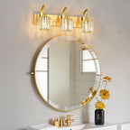 Modern Bathroom Vanity Light, 3-Light Gold Wall Sconce with Crystal Accents, Over Mirror Bathroom Lighting Fixture, 23.62" Long Dimmable Vanity Lamp for Makeup, Easy Installation