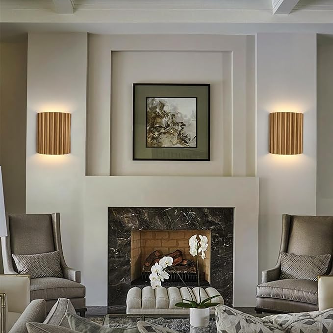 Gold Gypsum Modern LED Wall Sconces Wall Lighting Set of 2, Indoor Hardwired Walls Mount Light Fixtures Up Down Lamp for Hallway Bedroom Living Room Dining Room【Bulbs Included】