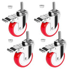 Stainless Steel Caster Wheels 4 inch, 3/8"-16x1 Threaded Stem Locking Casters Set of 4, Non-Marking Slient Polyurethane PU Wheels for Furnitures,Restaurants,Labs,Hospital