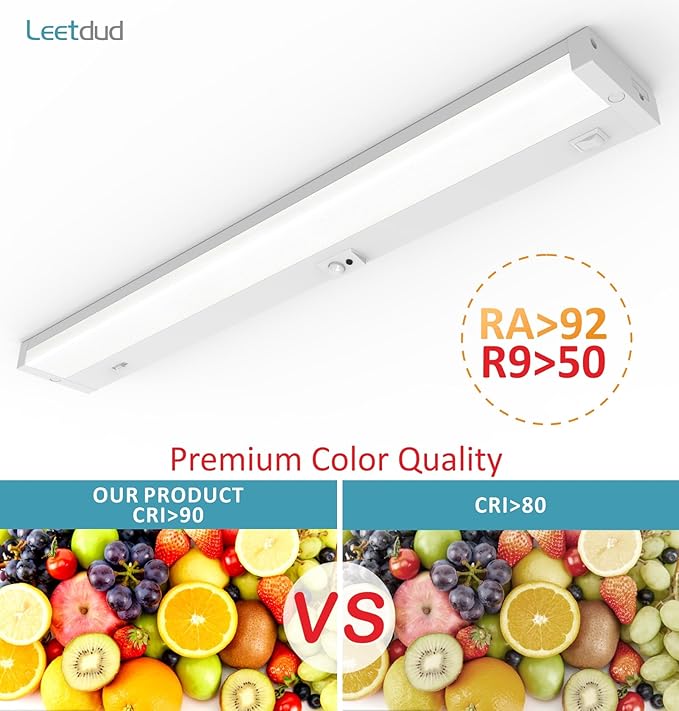 Under Cabinet Lighting Motion Sensor Hardwired, 24 Inch 12W Dimmable, 5 CCT 2700/3000/3500/4000/5000K, Eyes Care Design Linkable Under Counter Lights for Kitchen, Sink, ETL Listed, White