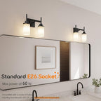 Wall Light Fixtures Matte Black Bathroom Vanity Lights Over Mirror with White Frosted Glass, Double Wall Lamps for Hallway Washroom Porch T001MB-L2