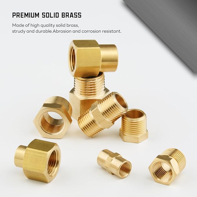 KOOTANS 66pcs Brass Pipe Fittings Assortment NPT Adapter Fitting, Reducer Bushing, Hex Nipple, Reducing Hex Coupling, Pipe Head Brass Plug Kit