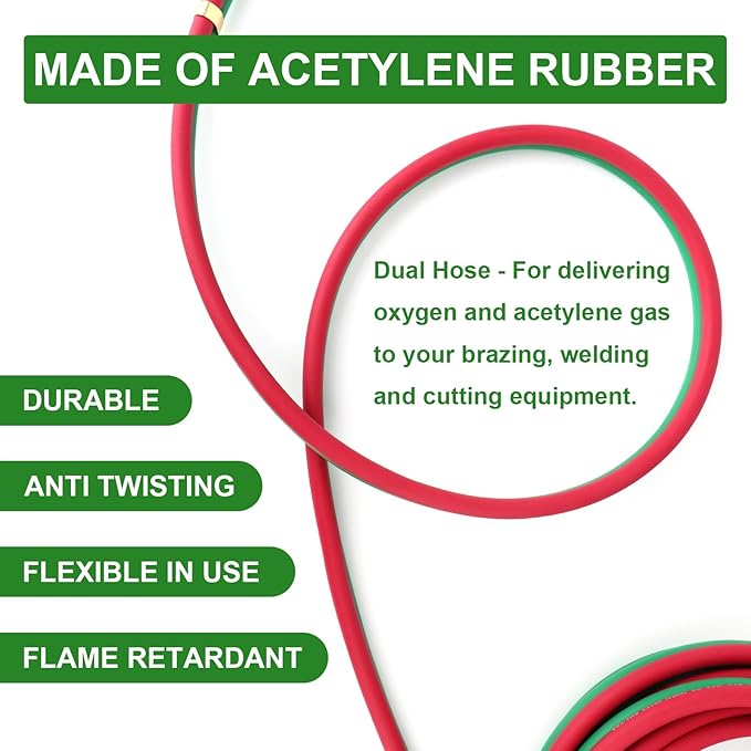 TAISHER 1/4" x 50FT Oxygen Acetylene Twin Hose With 9/16"-18 B fittings Welding Cutting Torch，Grade T