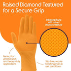 Inspire Heavy Duty Orange Nitrile Disposable Gloves | ULTRA 8 Mil Diamond Textured Grip | Industrial Mechanic Food
