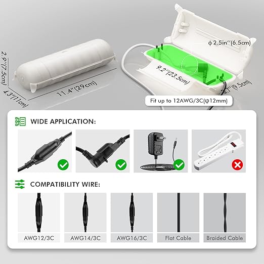 2 Pack of Outdoor IP44 Waterproof Connection Box by Restmo, Weatherproof Electrical Extension Cord Cover, Safety Seal Enclosure to Protect Holiday Lighting Decorations, Power Tools, Fountains, White