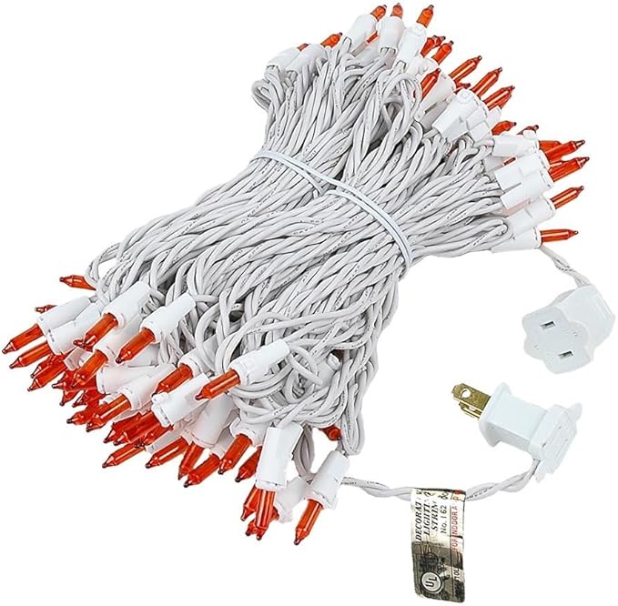 Novelty Lights 50 Feet 100 Bulb Incandescent Mini Light String, Amber with 6-Inch Spacing on White Wire, UL Listed Commercial Grade Indoor/Outdoor Mini Lights, Connectable End-to-End