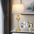 28.75" Gold Table Lamps Modern 3-Way Touch Control Dimmable Bedside Lamp with USB A+C Ports & AC Outlets for Living Room Bedroom Nightstand Lamp (Bulb Included)