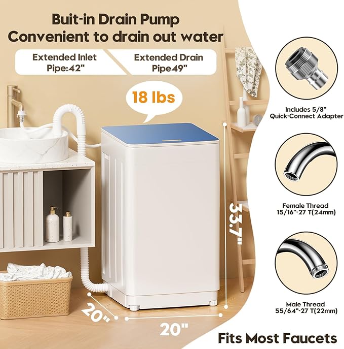 Auertech Portable Washer and Dryer Combo Set, 18 lbs Fully Automatic Washing Machine, 1.5CuFt Portable Dryers, Compact Washer and Dryer for Apartment, RV, Dorm