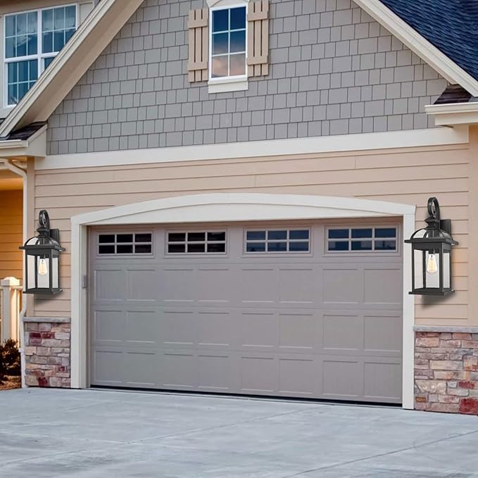 Darkaway Outdoor Lights Fixtures Wall Mount, Large 22inch Outdoor Wall Sconce Lights with Seeded Glass Waterproof Outside Exterior Lights Fixture for House Front Porch Patio （Large, Black）