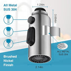 Metal Kitchen Faucet Head Replacement, 3-Function Pull Down Spray Head for Kitchen Faucet, High Pressure Sink Spray Nozzle with 9 Adapters Compatible with Most Faucets, Brushed Nickel
