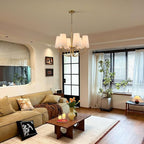 Modern 6-Light Brass Gold Chandelier with White Fabric Shade Chandelier Adjustable for Dining Room Hallway Living Room Kitchen Island