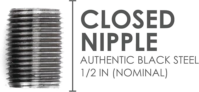 Pipe Decor 1/2” x 1” Malleable Cast Iron Pipe Close Nipple, Industrial Steel Grey Fits Standard Half Inch Black Threaded Pipes Nipples and Fittings, Build Vintage DIY Furniture, 10 Pack