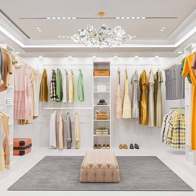 Closet System, 17" Wide Organizer with 3 Hanging Rods, Wood Tower Storage for Walk-In Closets, Wall-Mounted Wardrobe Organizer Kit, White